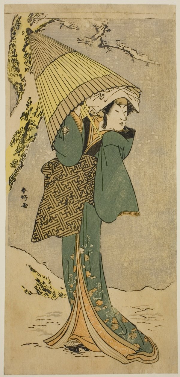 Der Schauspieler Nakamura Riko I als Kiyotaki im Stück Oakinai Hiru ga Kojima, aufgeführt im Nakamura-Theater im elften Monat, 1784 von Katsukawa Shunkо̄