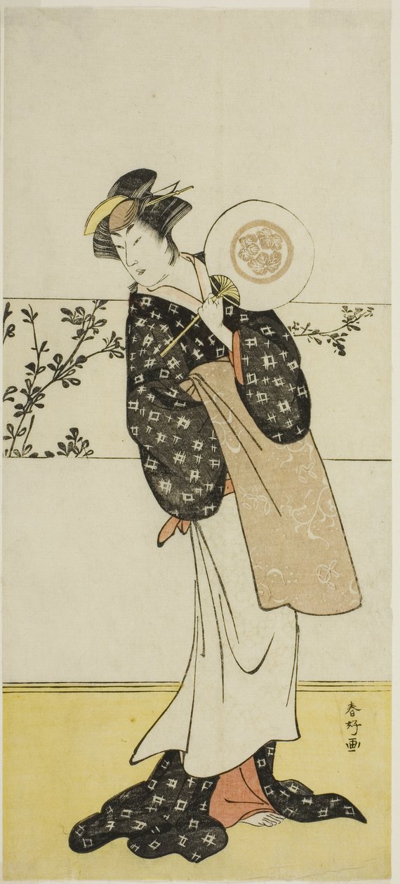 Der Schauspieler Osagawa Tsuneyo II, möglicherweise als Misao Gozen, im Stück Chiyo no Hajime Ondo no Seto, aufgeführt im Kiri-Theater ab dem 27. Tag des siebten Monats, 1785 von Katsukawa Shunkо̄