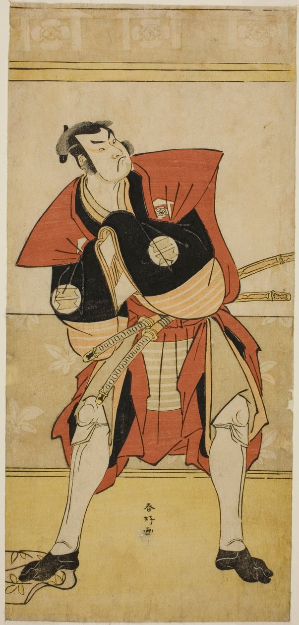 Der Schauspieler Sakata Hangoro III als Omi no Kotoda im Stück Haru no Nishiki Date-zome Soga, aufgeführt im Nakamura-Theater im zweiten Monat, 1790 von Katsukawa Shunkо̄