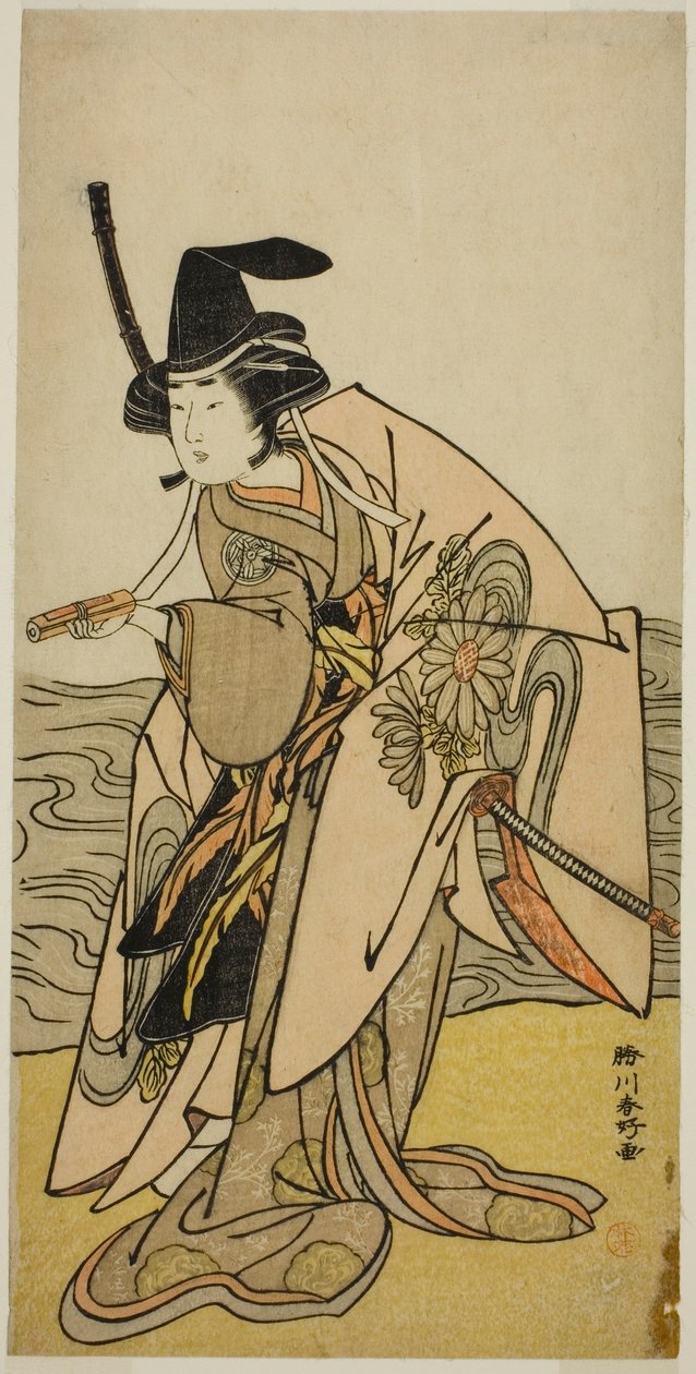 Der Schauspieler Yamashita Kinsaku II als Lady Kikusui (Kikusui Gozen) im Stück Kaeribana Eiyu Taiheiki, aufgeführt im Nakamura-Theater im elften Monat, 1779 von Katsukawa Shunkо̄