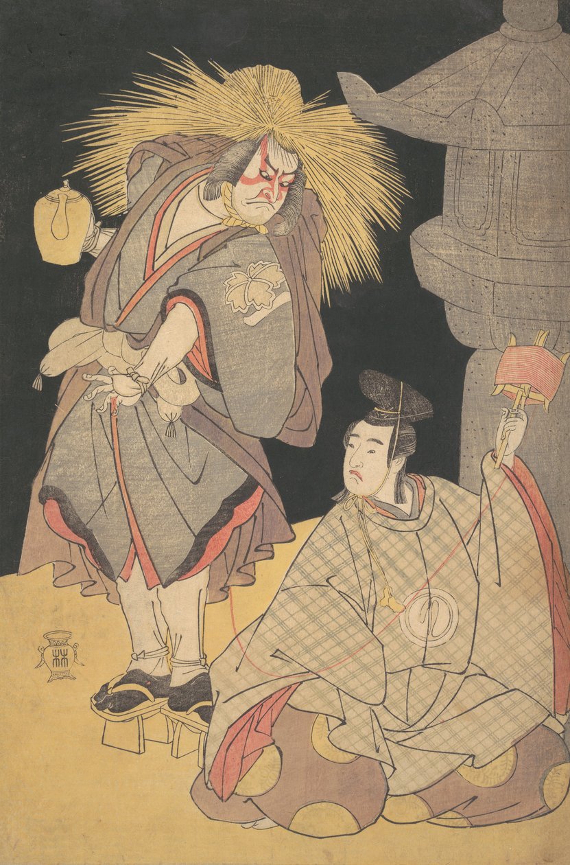 Szene aus dem Drama Yuki-motsu-take Furisode Genji, Dezember 1785 von Katsukawa Shunko