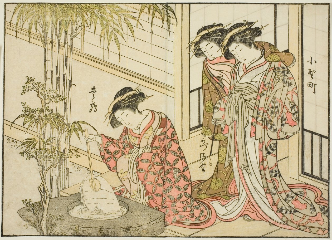 Kurtisanen des Maruya, aus dem Buch "Spiegel der schönen Frauen der Vergnügungsviertel (Seiro bijin awase sugata kagami)," Bd. 2 von Katsukawa Shunsho