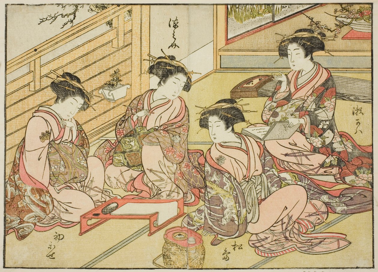Kurtisanen des Matsubaya, aus dem Buch "Spiegel der schönen Frauen der Vergnügungsviertel," Bd. 1 von Katsukawa Shunsho