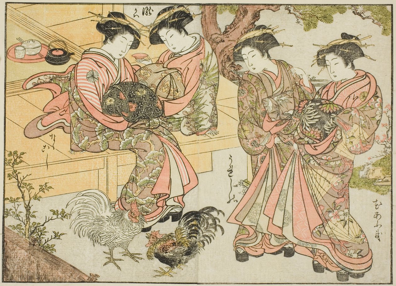 Kurtisanen des Ogiya, aus dem Buch "Spiegel der schönen Frauen der Vergnügungsviertel," Bd. 1 von Katsukawa Shunsho