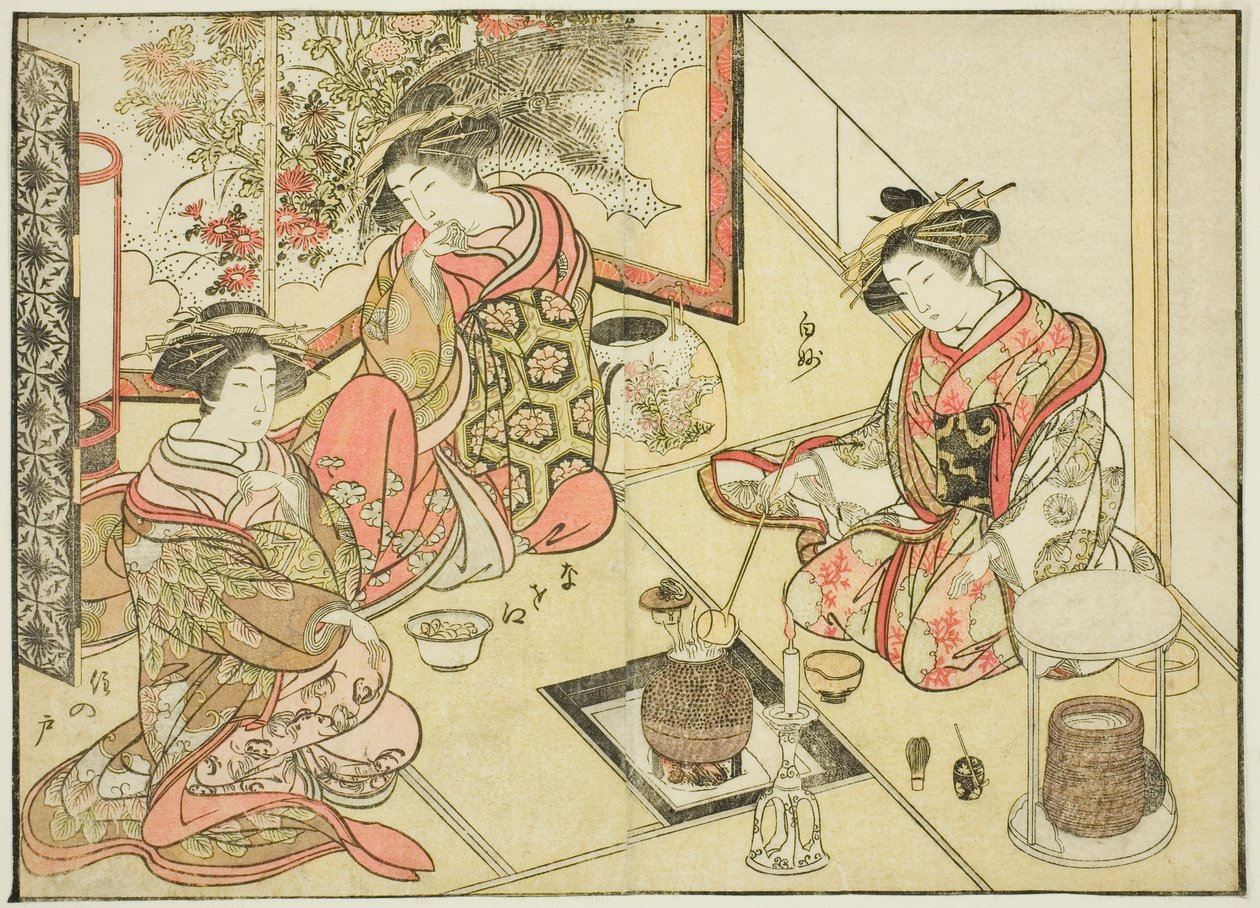 Kurtisanen des Okaneya, aus dem Buch "Spiegel der schönen Frauen der Vergnügungsviertel," Bd. 2 von Katsukawa Shunsho