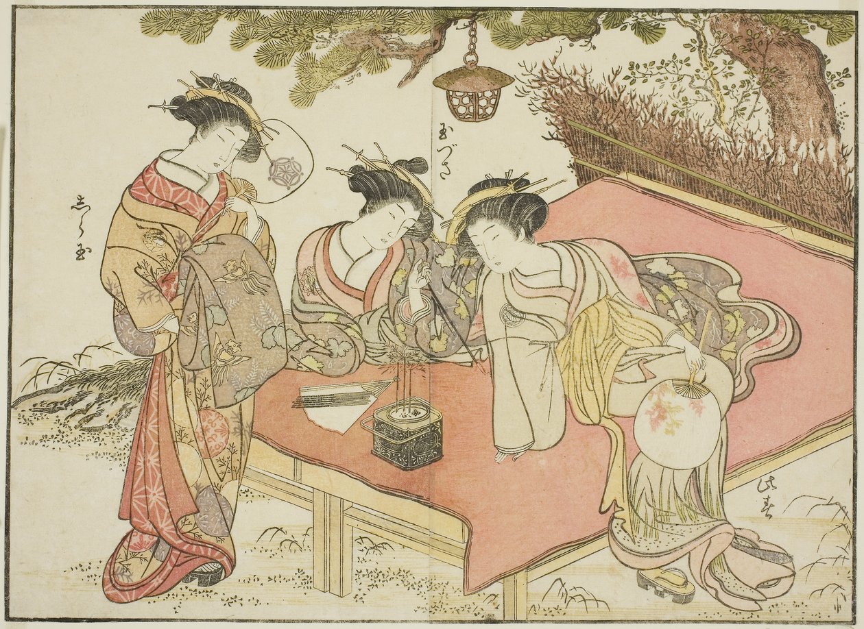 Kurtisanen des Yadaya, aus dem Buch "Spiegel der schönen Frauen der Vergnügungsviertel (Seiro bijin awase sugata kagami)" von Katsukawa Shunsho