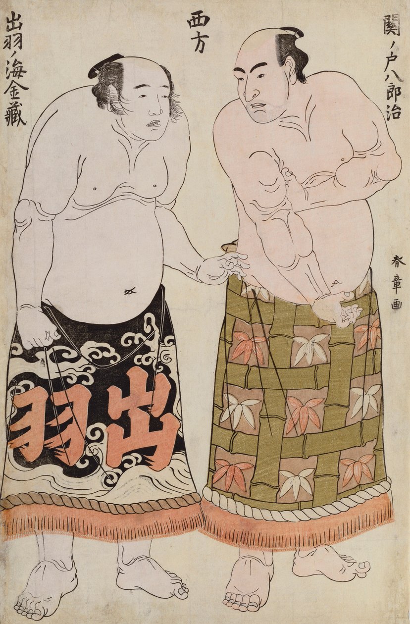 Ganzkörperporträts von Ringern der Westgruppe, Darstellung von Sekinoto Hajiroji und Dewanoumi Kiuzo von Katsukawa Shunsho