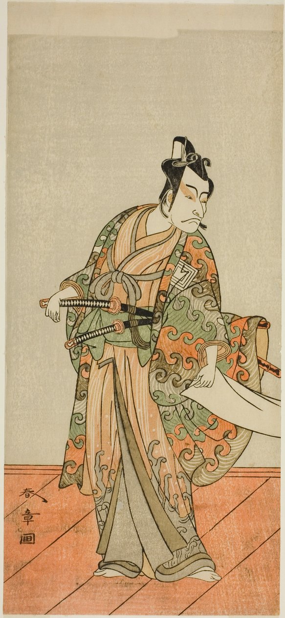 Der Schauspieler Ichikawa Danjuro V als Kudo Kanaishi (?) im Stück Izu-goyomi Shibai no Ganjitsu (?), aufgeführt im Morita-Theater (?) im elften Monat, 1772 (?) von Katsukawa Shunsho
