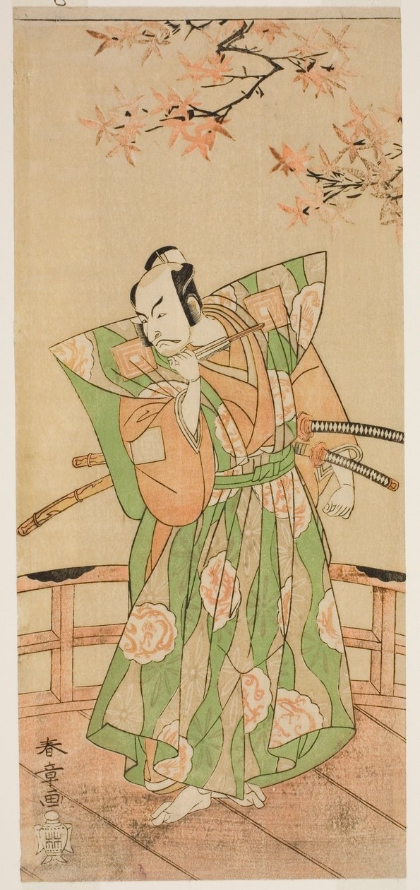 Der Schauspieler Ichikawa Danjuro V als Momonoi Wakasanosuke Yasuchika (?) im Stück Kanadehon Chushingura (?), aufgeführt im Nakamura Theater (?) im fünften Monat, 1771 (?) von Katsukawa Shunsho