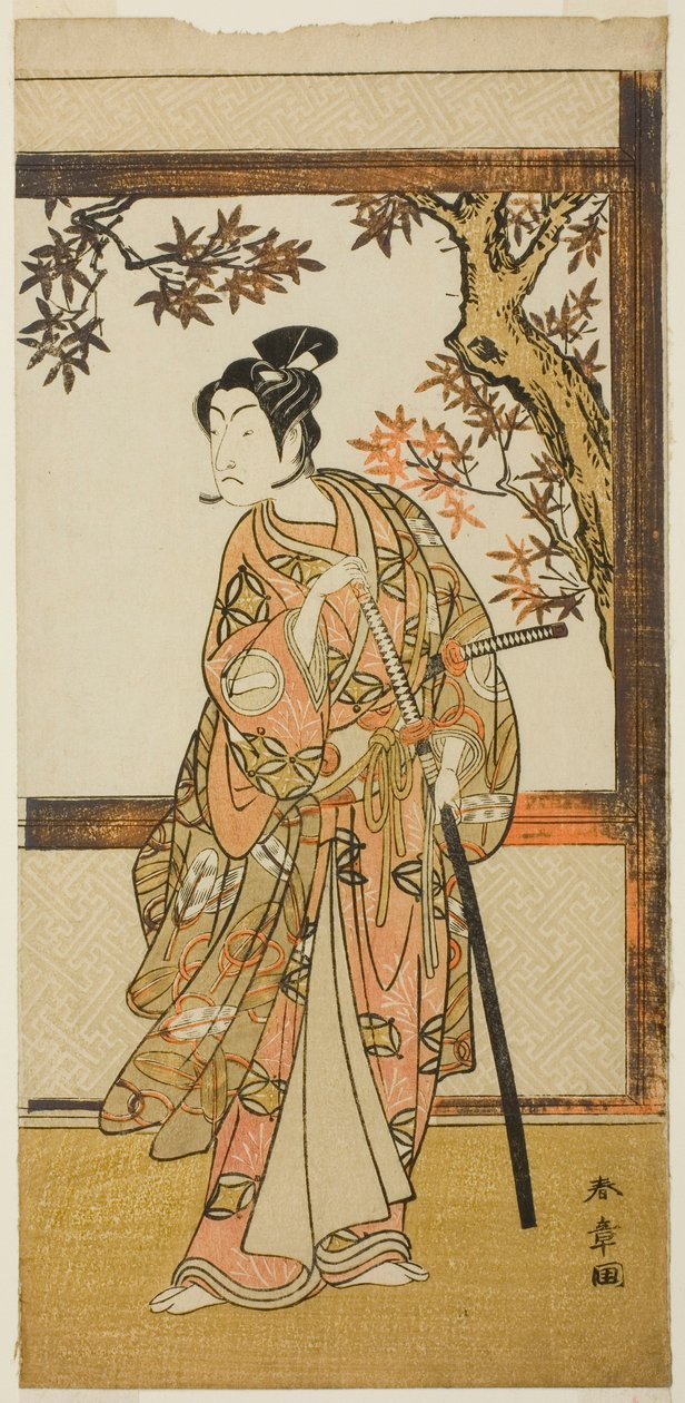 Der Schauspieler Ichikawa Monnosuke II als Shinokobe Shoji Yukihira im Stück Gohiiki Kanjincho, aufgeführt im Nakamura-Theater im elften Monat, 1773 von Katsukawa Shunsho