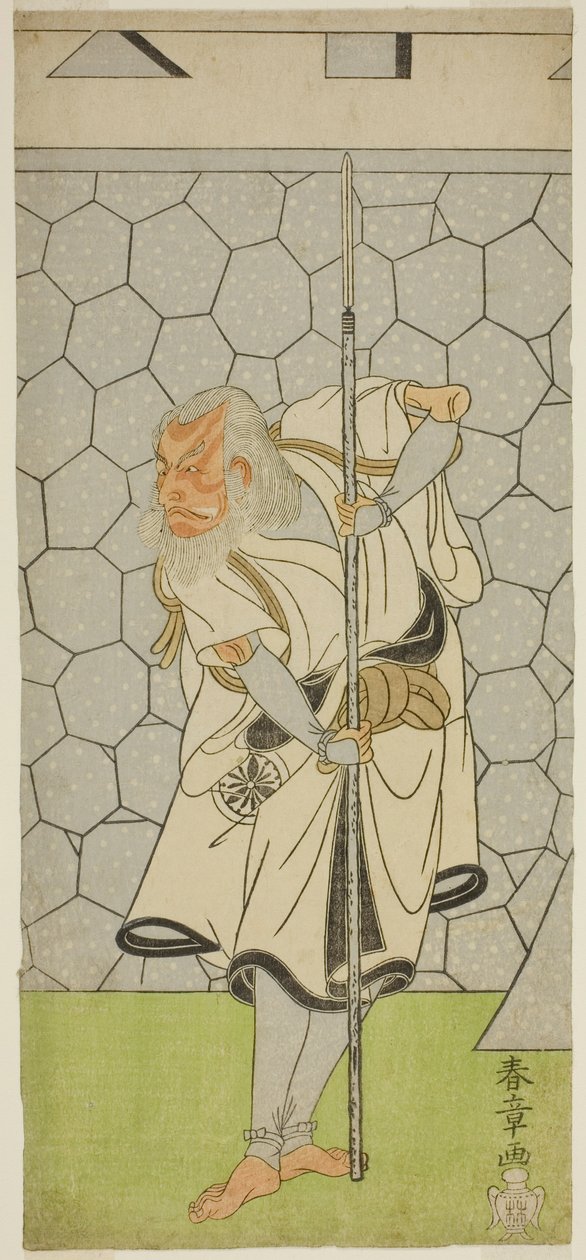 Der Schauspieler Matsumoto Koshiro III als Kikuchi Hyogo Narikage im Stück Katakiuchi Chuko Kagami, aufgeführt im Nakamura-Theater im sechsten Monat, 1770 von Katsukawa Shunsho