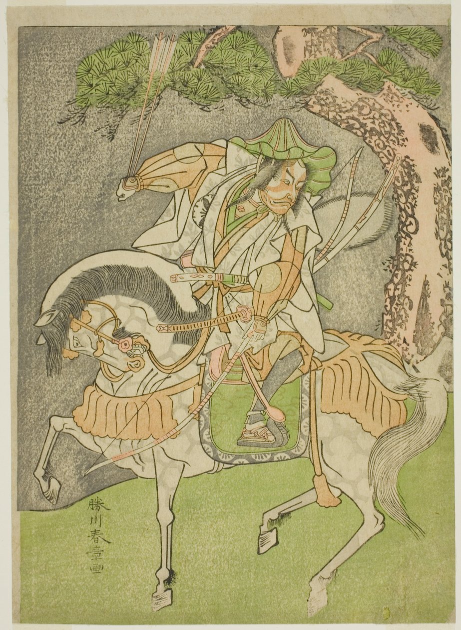 Der Schauspieler Matsumoto Koshiro II als Kagekiyo verkleidet als Omi Yawatanosuke im Stück Haru wa Soga Akebono-zoshi, aufgeführt im Nakamura Theater im ersten Monat, 1772 von Katsukawa Shunsho