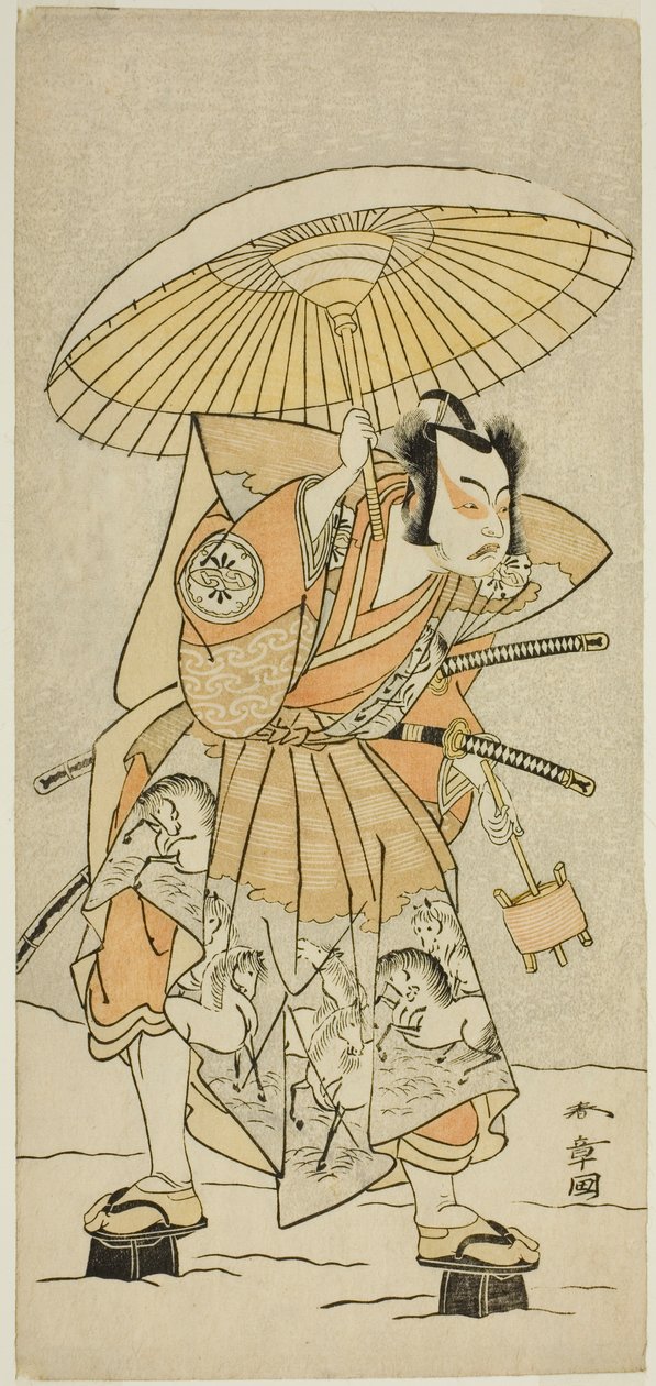 Der Schauspieler Nakamura Juzo II als Kajiwara Genta Kagetoki im Stück Izu-goyomi Shibai no Ganjitsu, aufgeführt im Morita-Theater im elften Monat, 1772 von Katsukawa Shunsho