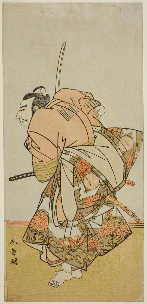Der Schauspieler Nakamura Nakazo I als Chinzei Hachiro Tametomo im Stück Hana-zumo Genji Hiiki, aufgeführt im Nakamura Theater im elften Monat, 1775 von Katsukawa Shunsho