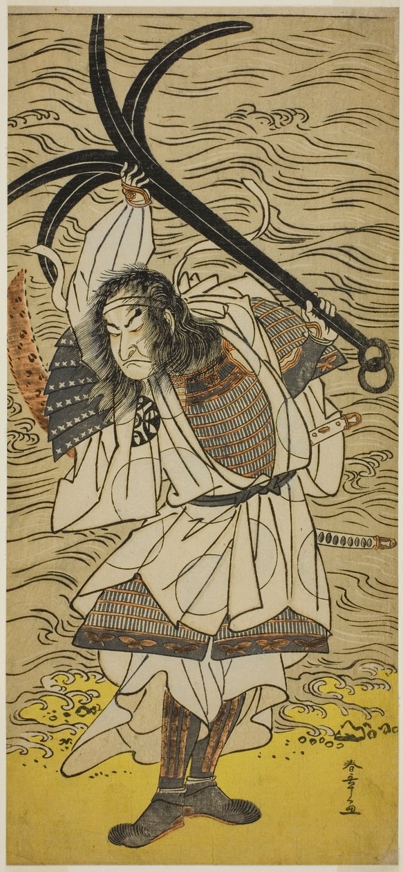 Der Schauspieler Nakamura Nakazo I als Taira no Tomomori verkleidet als Tokaiya Gimpei, im Stück Yoshitsune Sembon-zakura, aufgeführt im Morita Theater im vierten Monat, 1777 von Katsukawa Shunsho