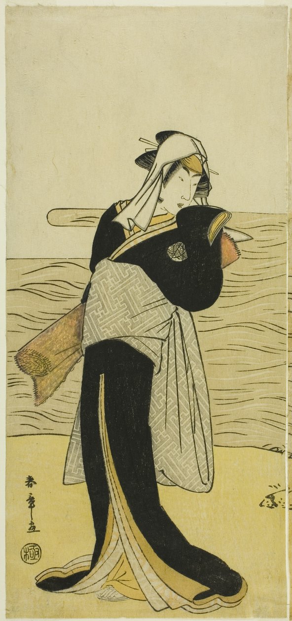 Der Schauspieler Nakamura Riko I als Hanako, die Tochter von Koshiba Kamon, verkleidet als Yotaka (niedrigklassige Prostituierte), im Stück Kotobuki Banzei Soga, aufgeführt im Ichimura-Theater im fünften Monat, 1783 von Katsukawa Shunsho