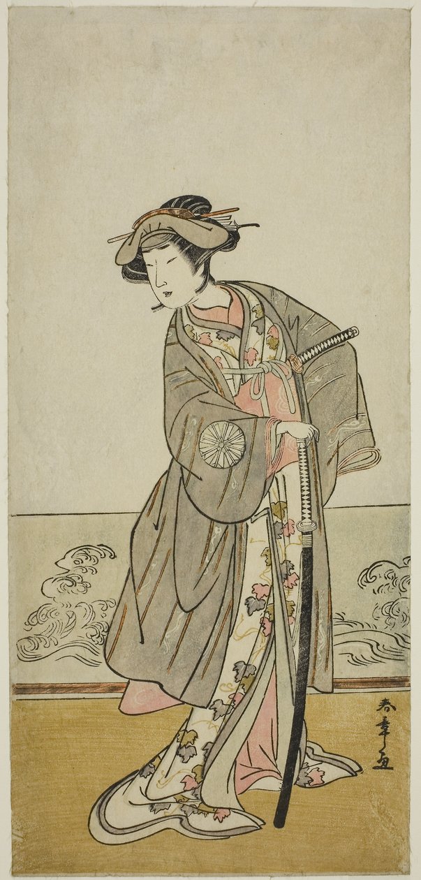 Der Schauspieler Nakamura Tomijuro I als Lady Hangaku (Hangaku Gozen) im Stück Wada-gassen Onna Maizuru, aufgeführt im Nakamura-Theater im siebten Monat, ca. 1777 von Katsukawa Shunsho