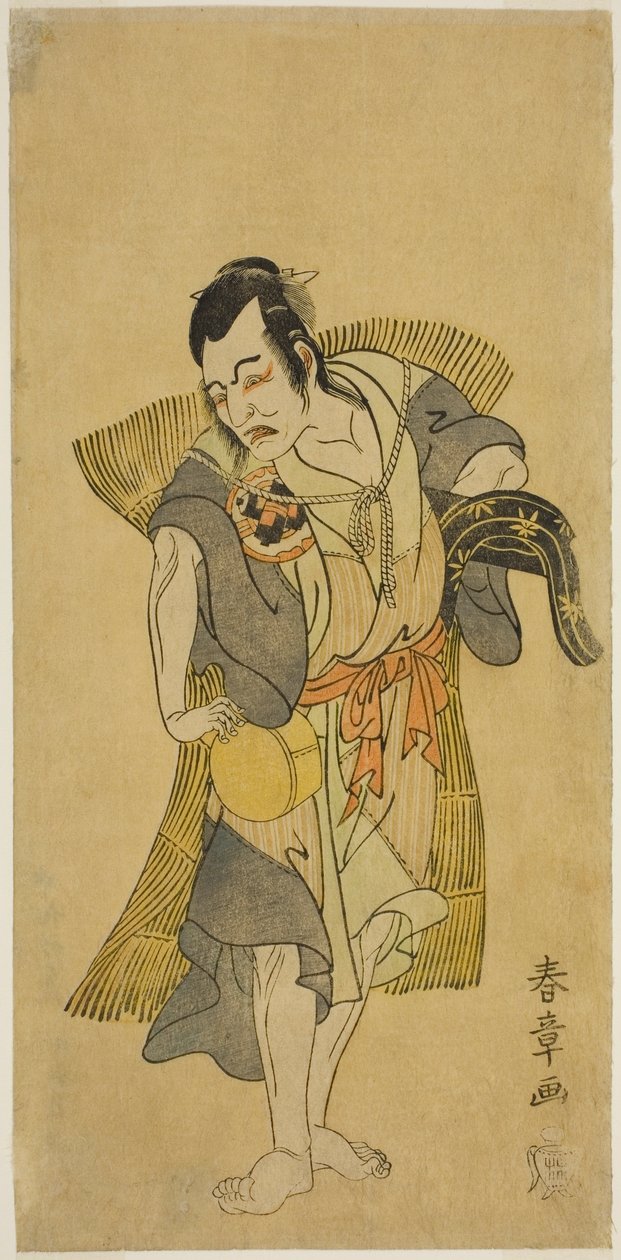 Der Schauspieler Nakamura Utaemon I als Kudo Suketsune verkleidet als Bettler im Stück Soga Moyo Aigo no Wakamatsu, aufgeführt im Nakamura-Theater im ersten Monat, 1769 von Katsukawa Shunsho