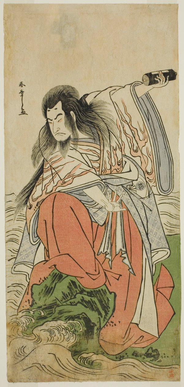 Der Schauspieler Onoe Matsusuke I als abgedankter Kaiser Sutoku im Stück Kitekaeru Nishiki no Wakayaka, aufgeführt im Nakamura-Theater im elften Monat, 1780 von Katsukawa Shunsho