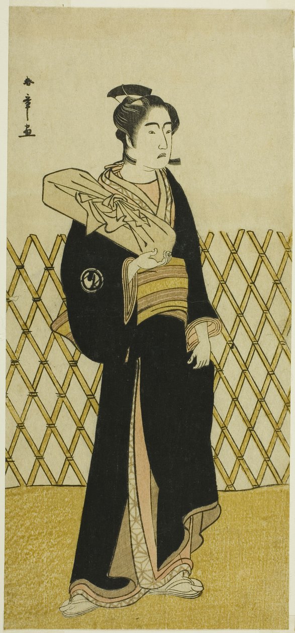 Der Schauspieler Sawamura Sojuro III als Friseur Jirokichi im Stück Shida Choja-bashira, aufgeführt im Nakamura-Theater im achten Monat, 1781 von Katsukawa Shunsho