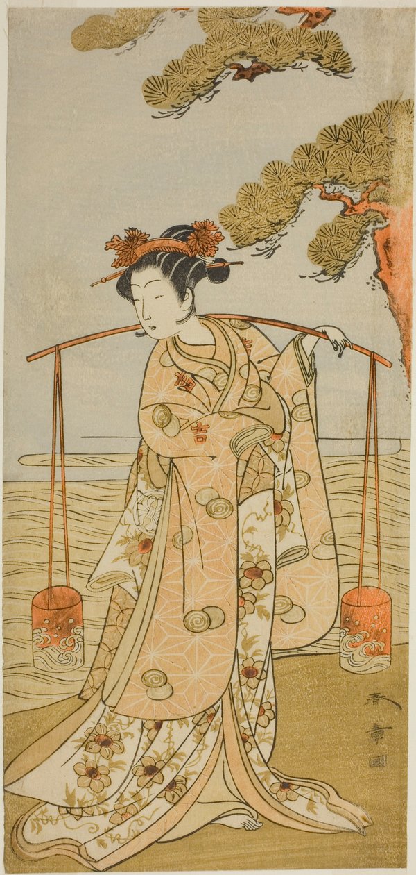 Der Schauspieler Segawa Kitsuji III als Murasame im Stück Gohiiki Kanjincho, aufgeführt im Nakamura-Theater im elften Monat, 1773 von Katsukawa Shunsho