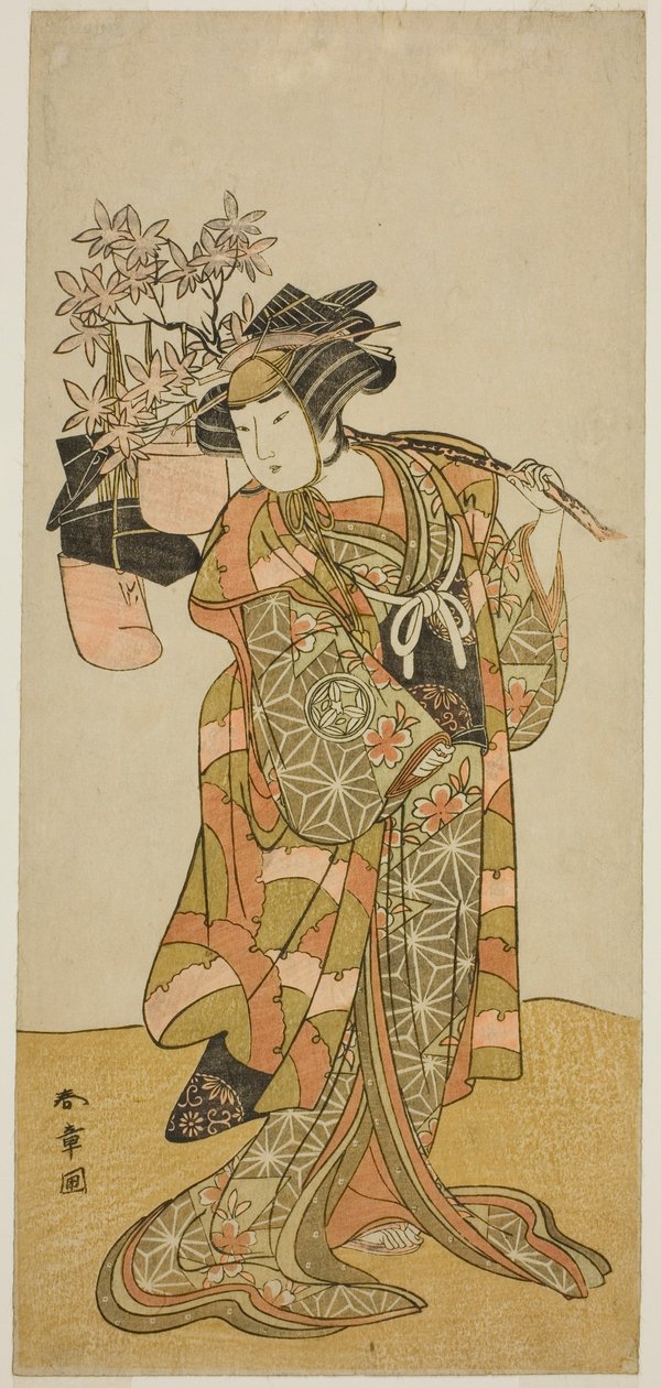 Der Schauspieler Yamashita Kinsaku II als Odai, ein Eboshi (Hut) Verkäufer, im Stück Hana-zumo Genji Hiiki, aufgeführt im Nakamura Theater im elften Monat, 1775 von Katsukawa Shunsho