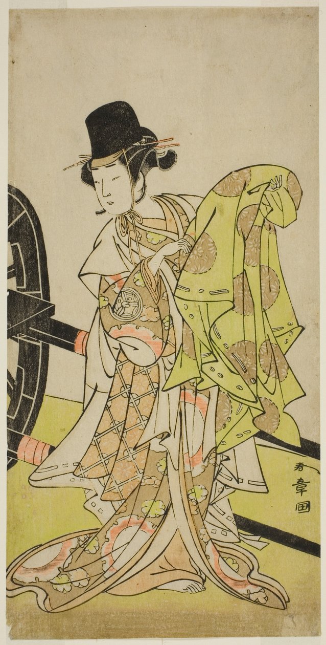 Der Schauspieler Yamashita Kinsaku II als Tsukimasu, in der Rolle von Sakura-maru, im Stück Miya-bashira Iwao no Butai, aufgeführt im Morita Theater im siebten Monat, 1773 von Katsukawa Shunsho
