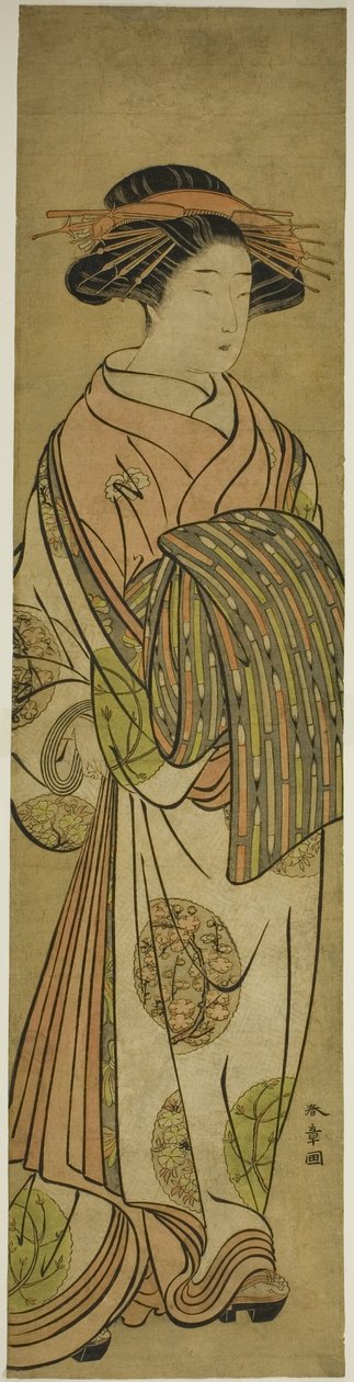 Gehende Kurtisane, möglicherweise Sugawara aus dem Tsuruya Freudenhaus von Katsukawa Shunsho