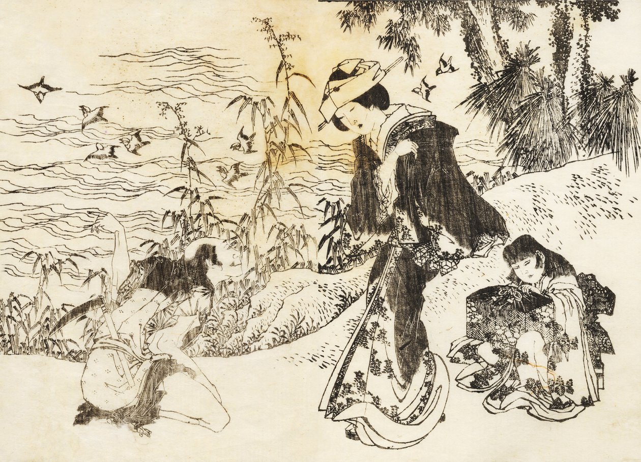 Eine Braut ist mit ihrer Magd unterwegs von Katsushika Hokusai