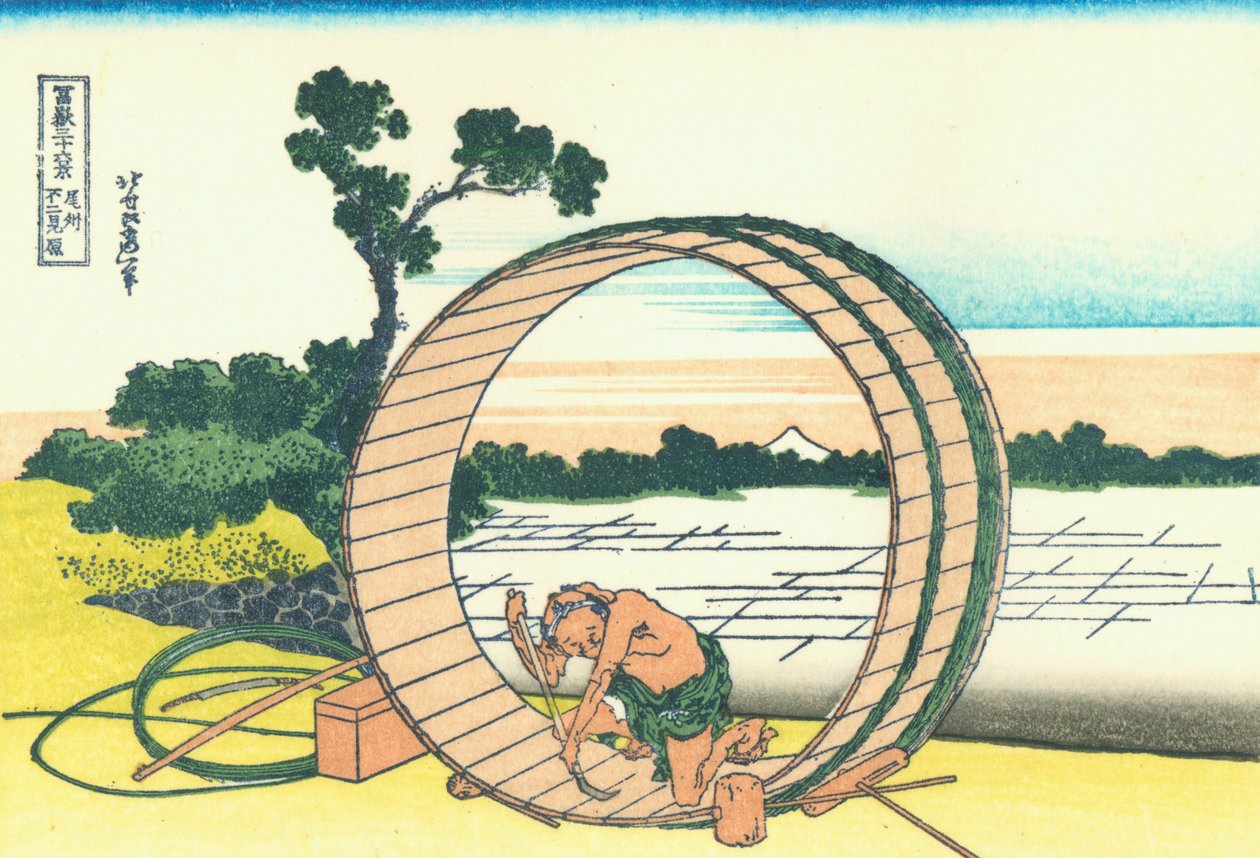 Fuji von Reisfeldern in der Provinz Owari aus gesehen von Katsushika Hokusai