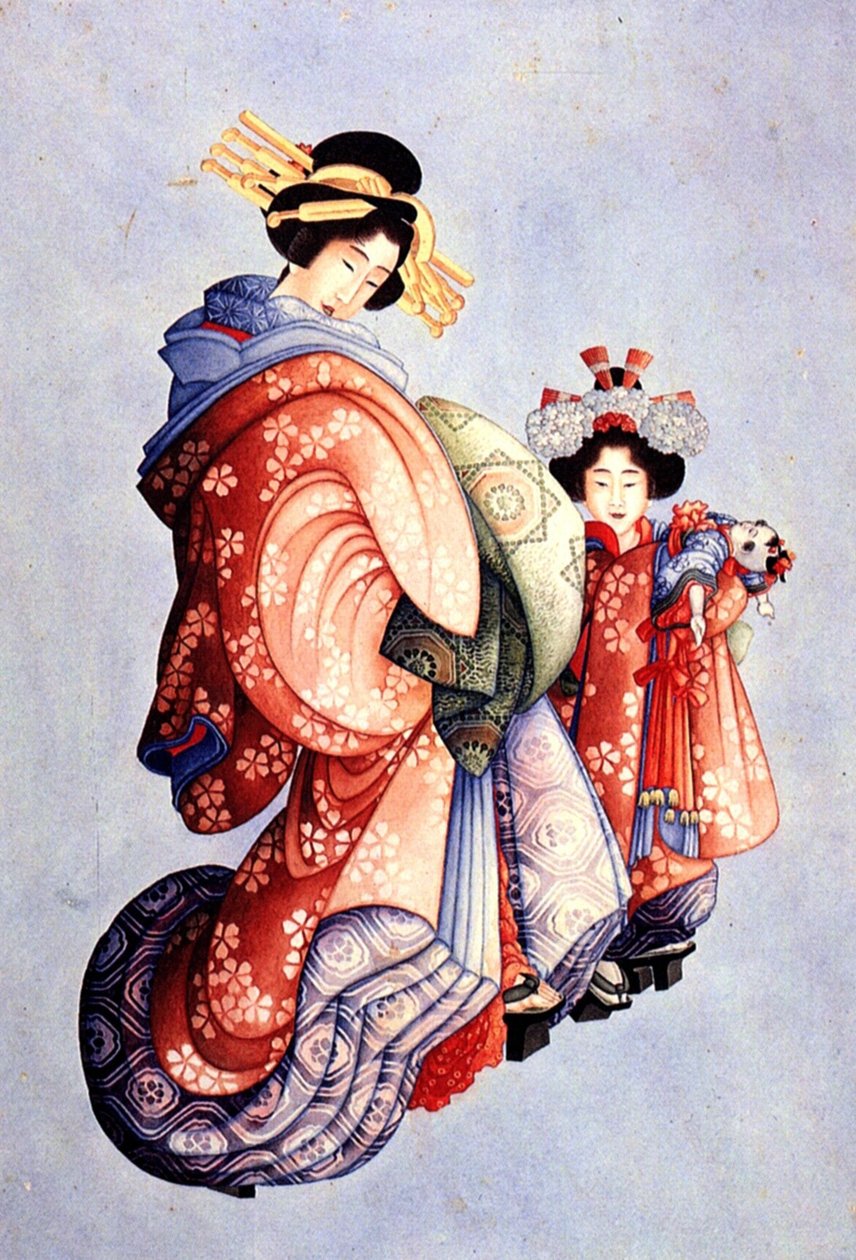 Oiran und Kamuro von Katsushika Hokusai