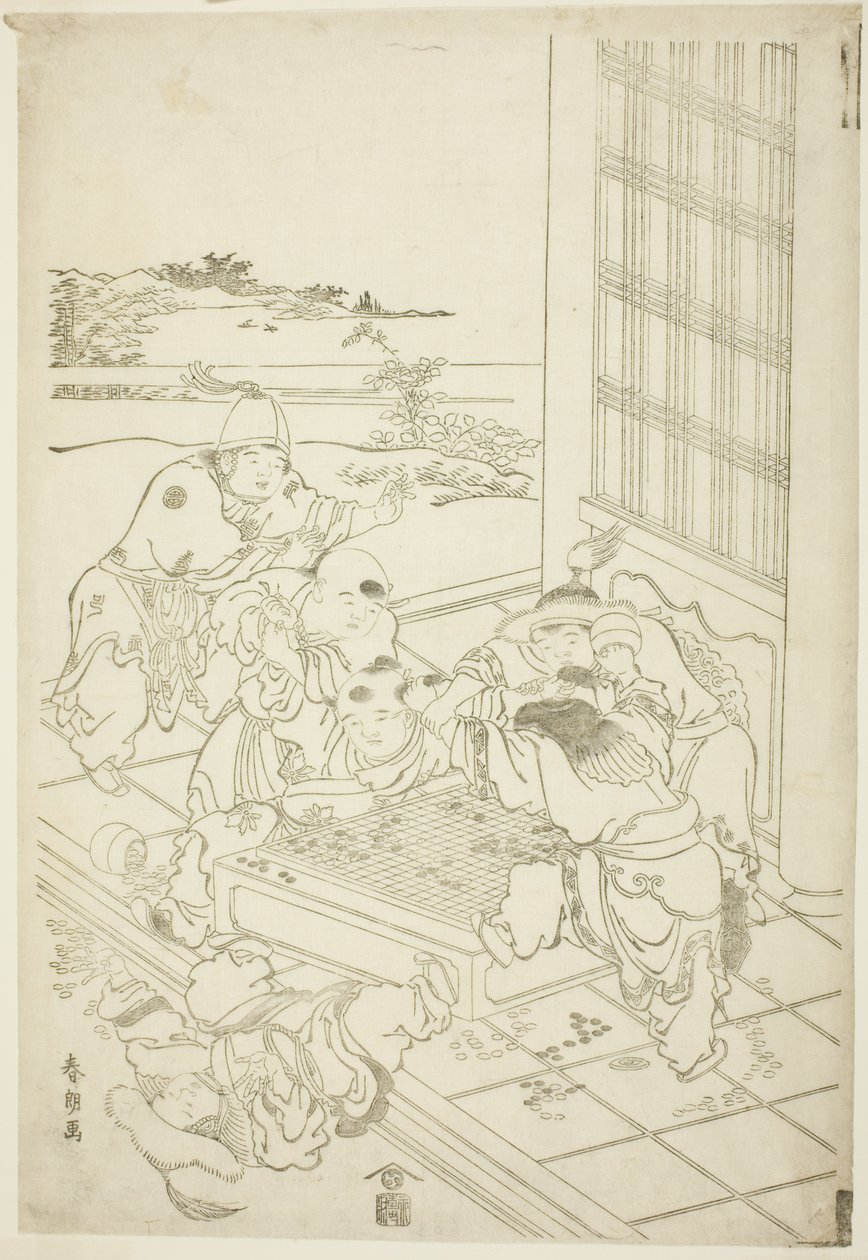 Chinesische und tartarische Jungen streiten sich über ein Go-Spiel von Katsushika Hokusai