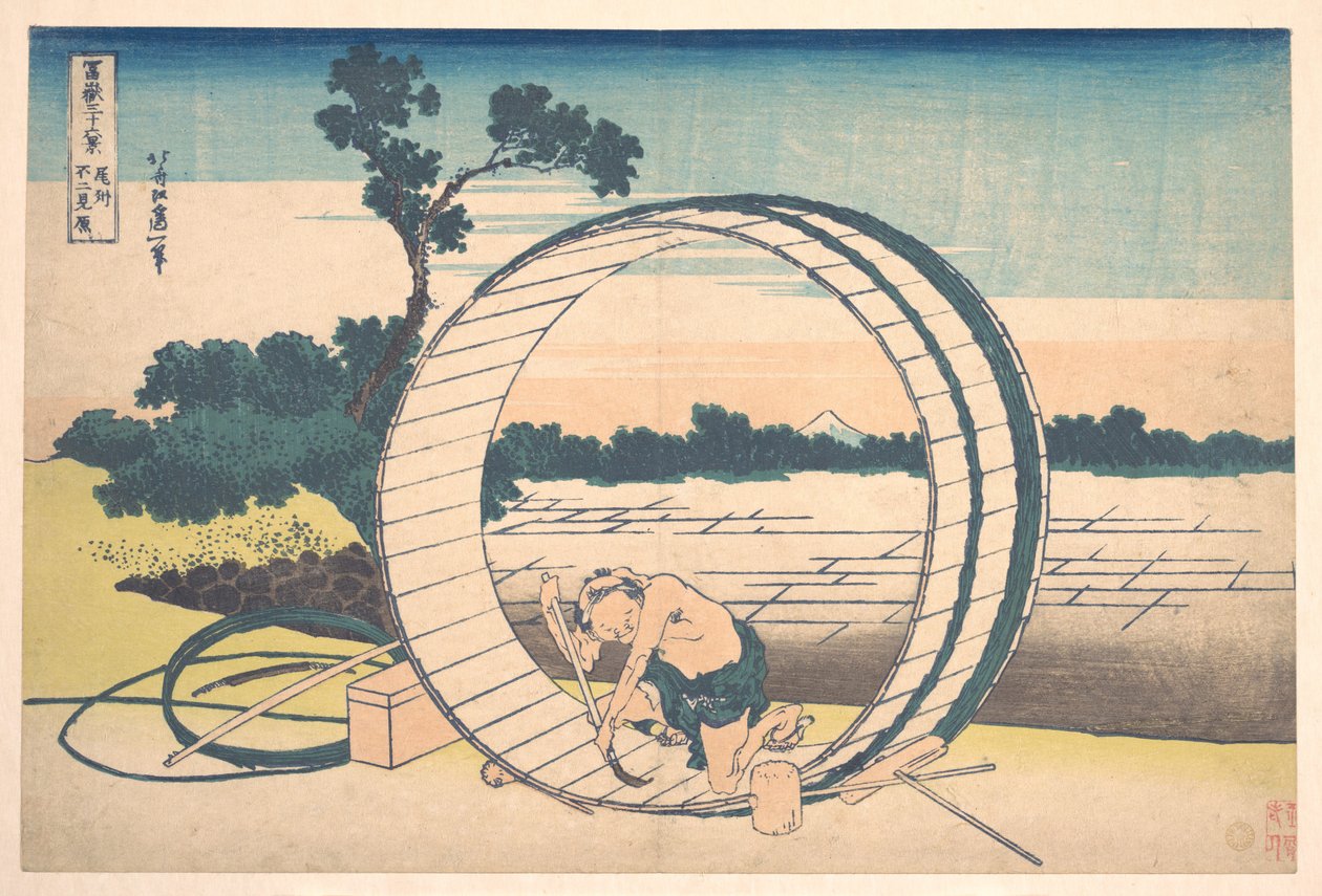 Fujimigahara in der Provinz Owari, aus der Serie Sechsunddreißig Ansichten des Berges Fuji von Katsushika Hokusai