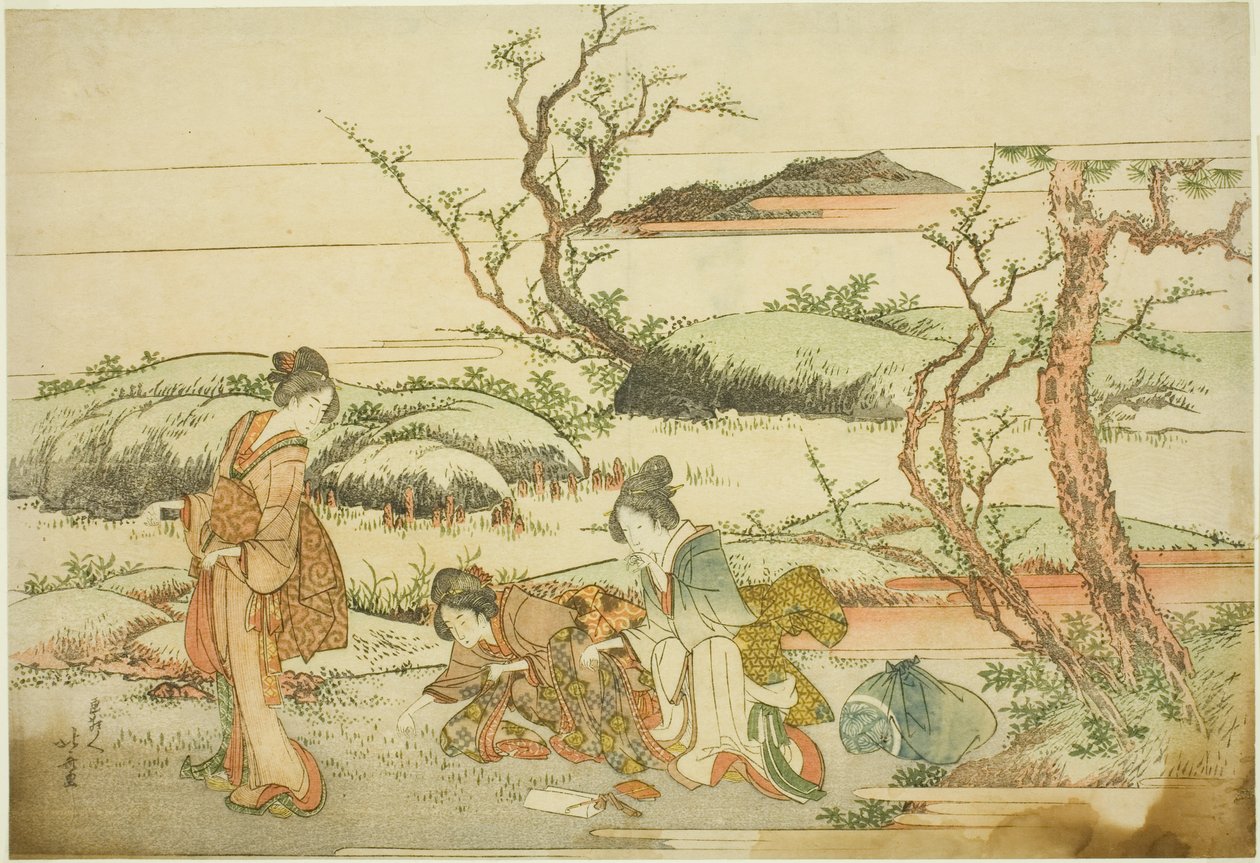 Sammeln von Frühlingsgemüse, aus dem Album "Fuji im Frühling (Haru no Fuji)" von Katsushika Hokusai