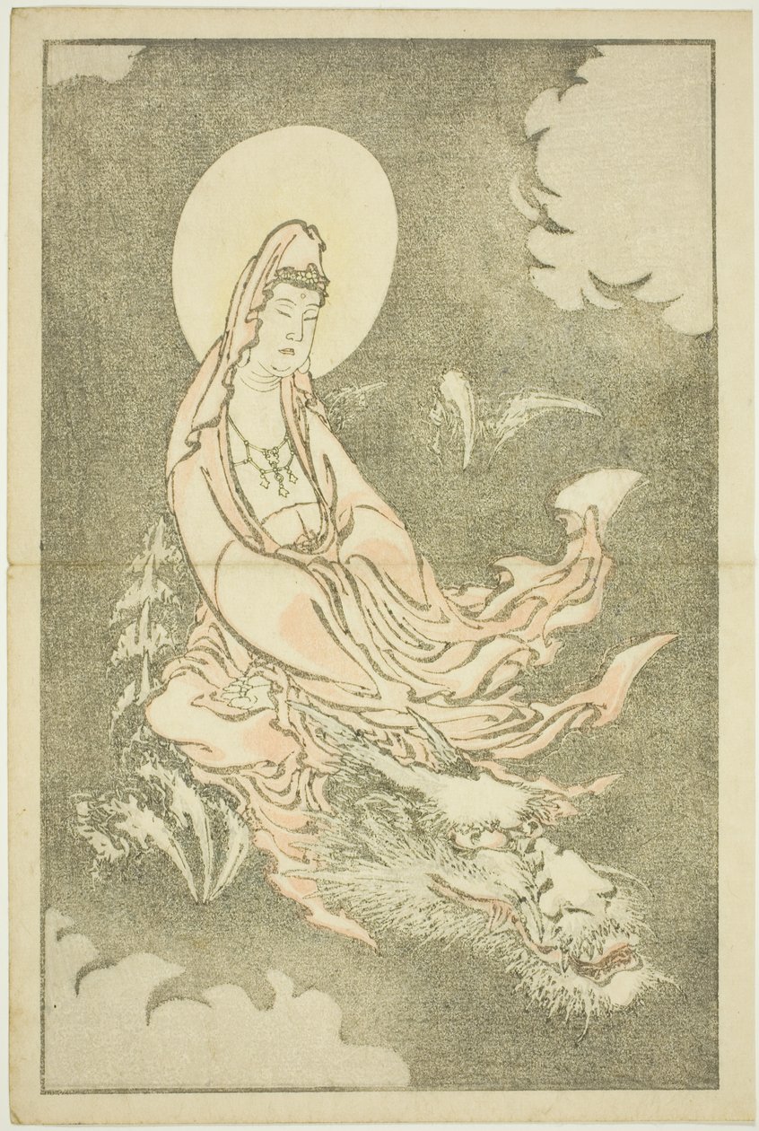 Göttin, die einen Drachen reitet, aus dem Bilderbuch der realistischen Gemälde von Hokusai von Katsushika Hokusai