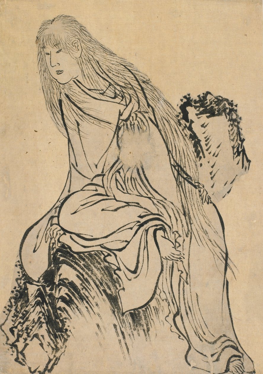 Einsiedler ruht auf einem Felsen von Katsushika Hokusai