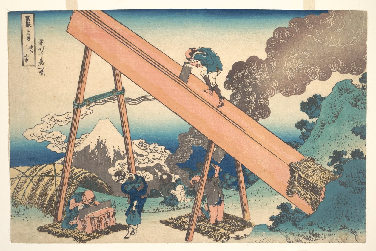 In den Bergen der Provinz Tōtomi, aus der Serie Sechsunddreißig Ansichten des Berges Fuji (Fugaku sanjūrokkei) von Katsushika Hokusai