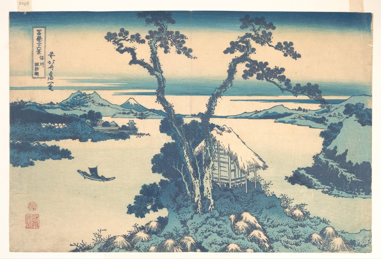 Der Suwa-See in der Provinz Shinano, aus der Serie Sechsunddreißig Ansichten des Berges Fuji von Katsushika Hokusai