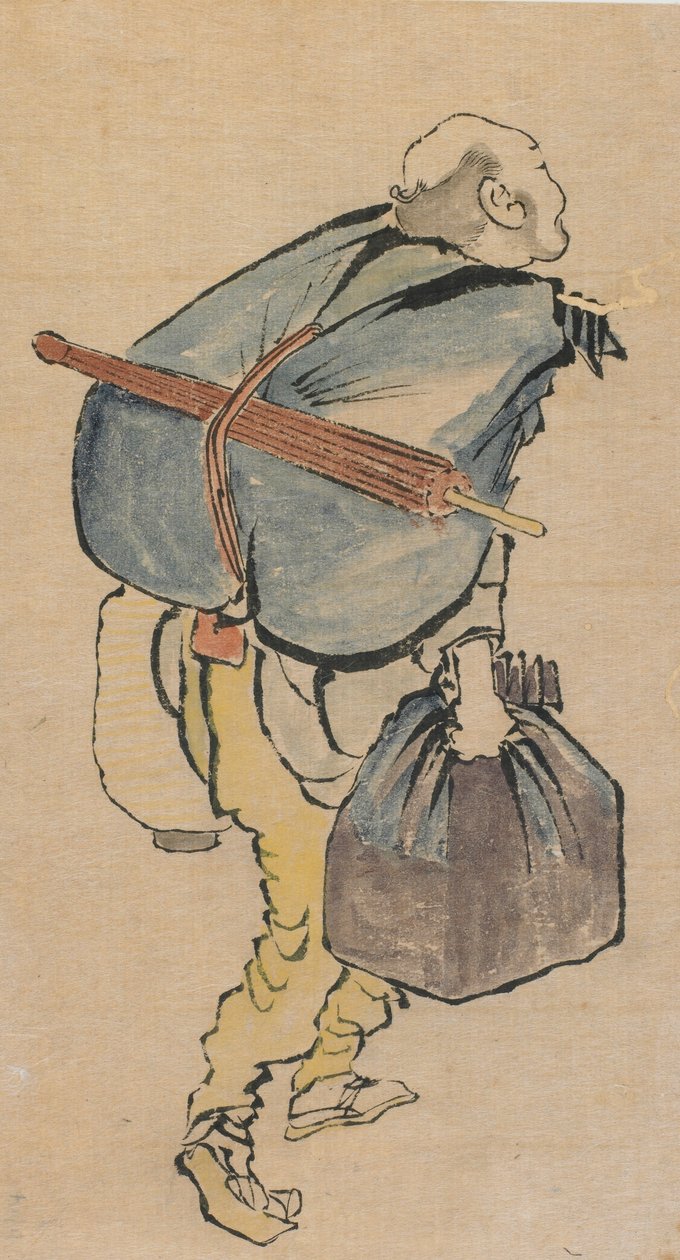 Mann mit Rucksack und Laterne, spätes 18. bis frühes 19. Jahrhundert von Katsushika Hokusai