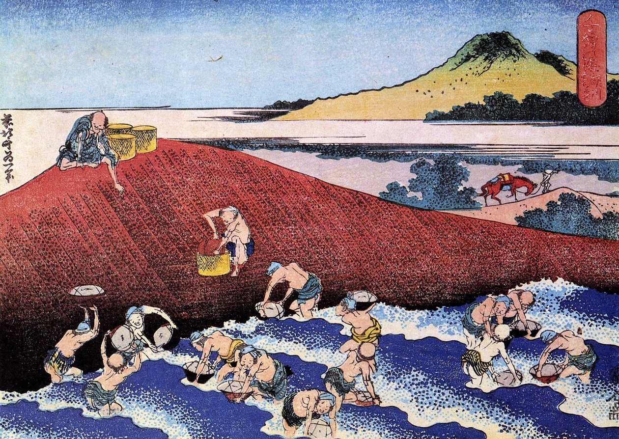 Tausend Ansichten des Ozeans, Japan: Fischer am Ufer von Katsushika Hokusai