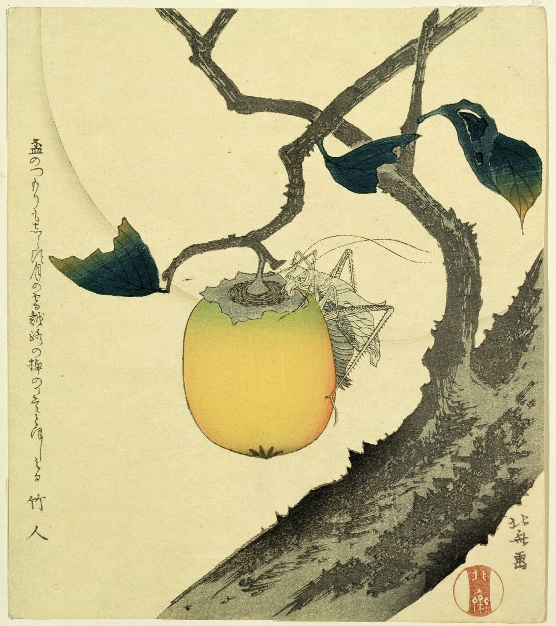 Mond, Persimone und Grashüpfer, 1807 von Katsushika Hokusai