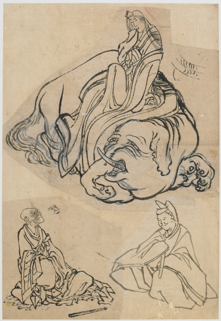 Vorbereitende Skizze für die Kurtisane Eguchi als Bodhisattva Fugen, Edo-Periode, ca. 1806-1811 von Katsushika Hokusai