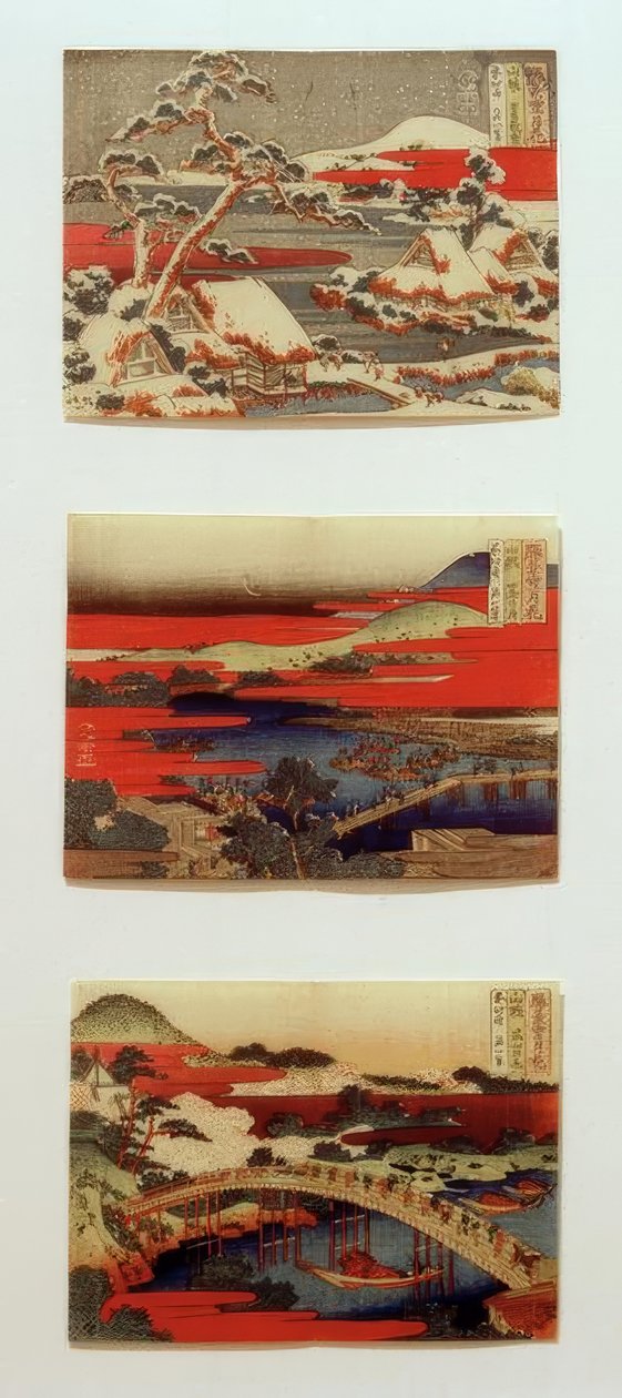 Schnee, Mond und Blumen in schönen Landschaften von Katsushika Hokusai