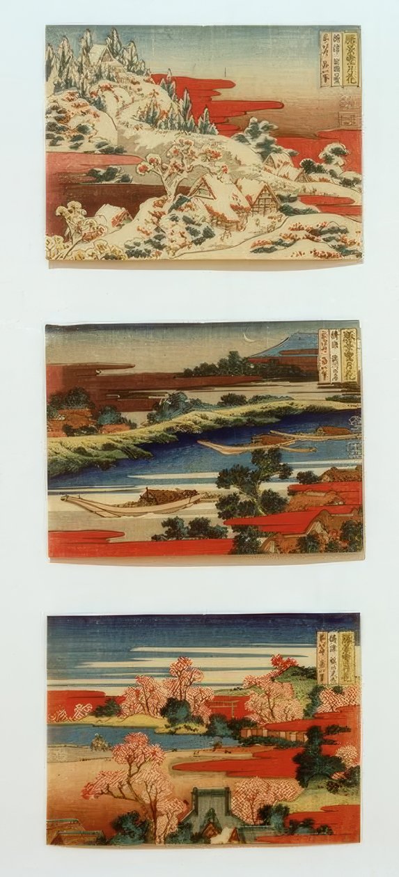 Schnee, Mond und Blumen in schönen Landschaften von Katsushika Hokusai