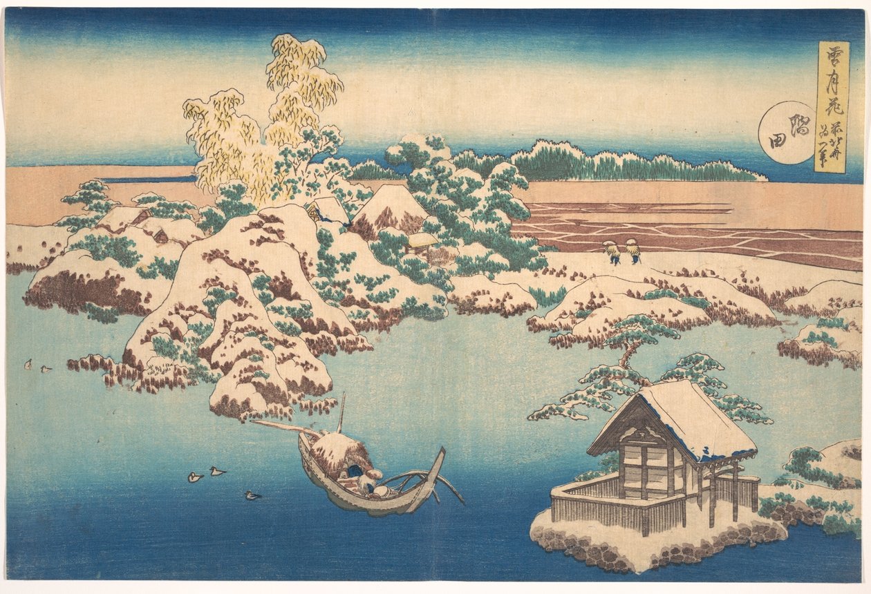 Schnee am Sumida-Fluss, aus der Serie Schnee, Mond und Blumen von Katsushika Hokusai