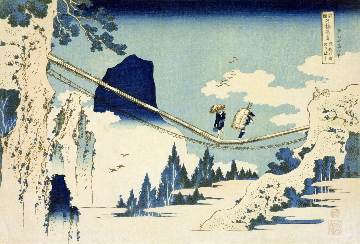 Die Hängebrücke zwischen Hida und Etchu von Katsushika Hokusai