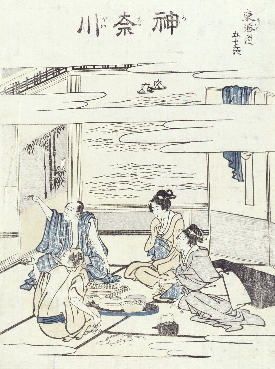Zwei Paare in einem Innenraum von Katsushika Hokusai
