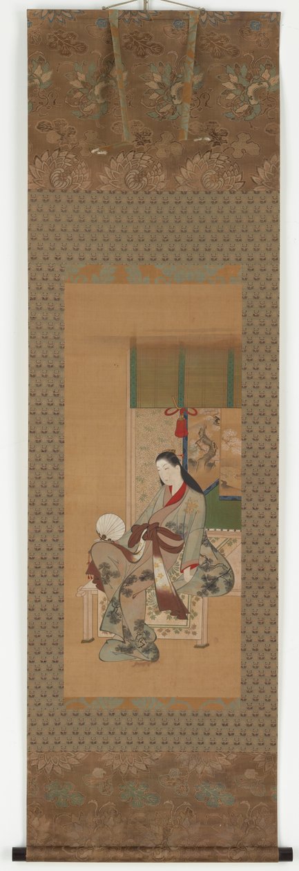 Ein Mädchen, das auf einer Veranda sitzt, Edo-Periode von Kawamata Tsuneyuki