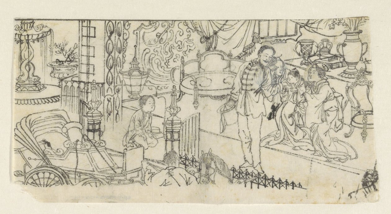Mann verabschiedet sich von Kind von Kawanabe Kyôsai (attributed to)