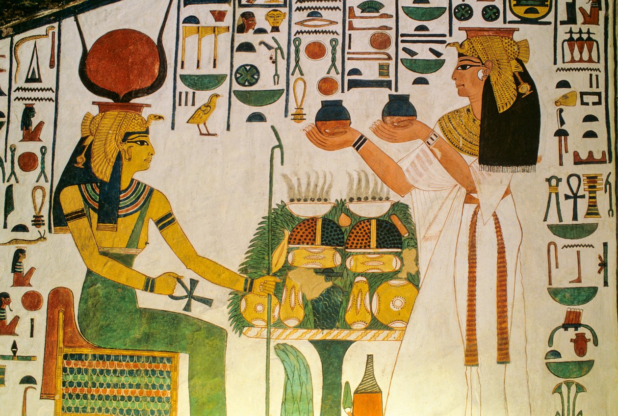 Grab von Nefertari; Nefertari bietet einer Gruppe von Gottheiten Wein an; Ägypten, Tal der... von Kenneth Garrett